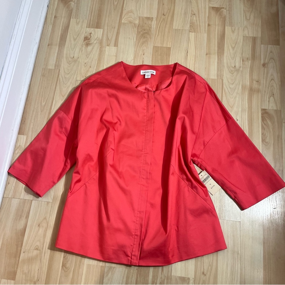 Cold water Creek Womens red cotton boxy wide sleeve jacket Cotton blend zip 16